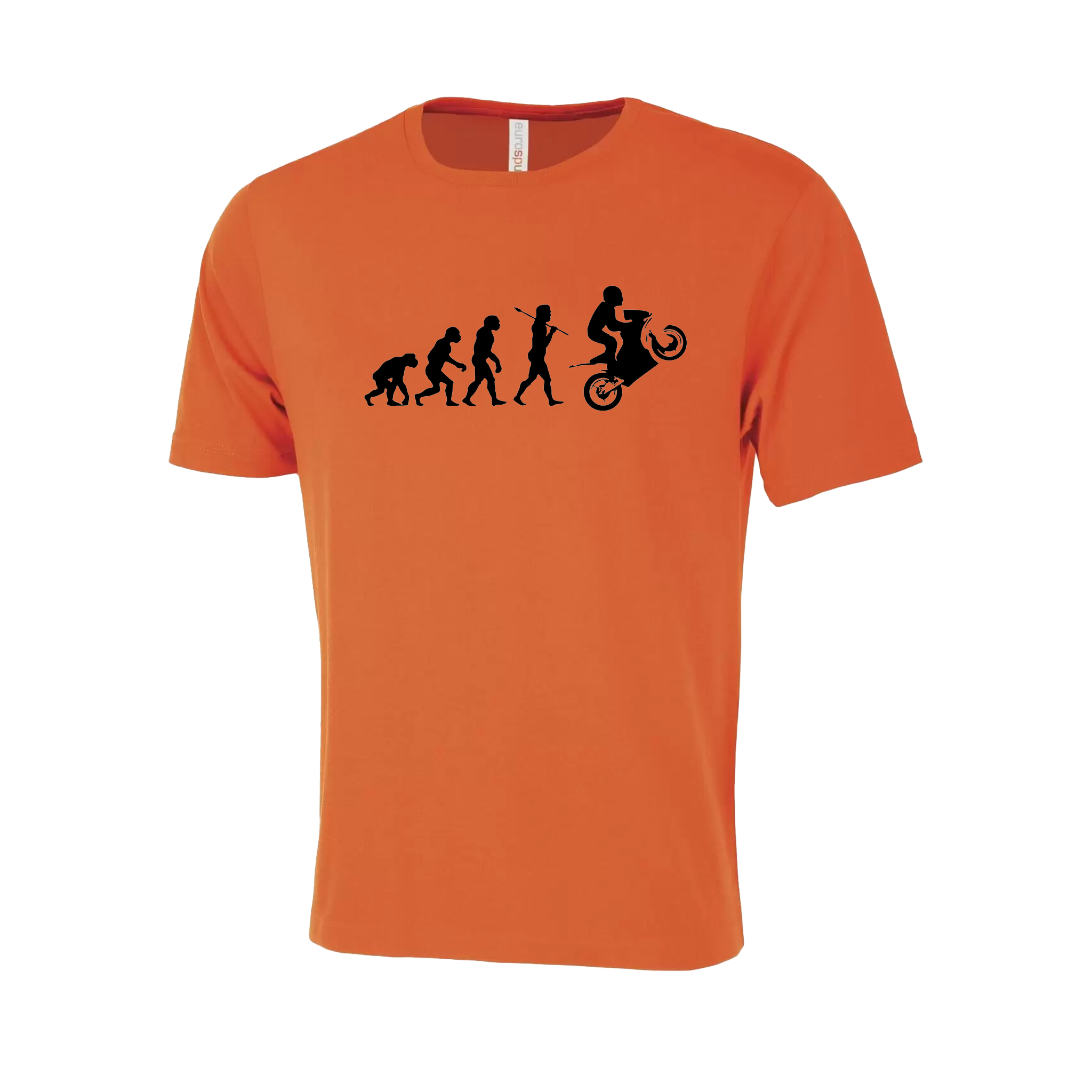 Motorcyclist Evolution Novelty T-Shirt - Adult Unisex Sizing XS-4XL - Orange