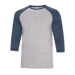 ATC Eurospun Baseball Two Tone T-Shirt - Men's Sizing XS-4XL - Athletic Grey/Navy Heather