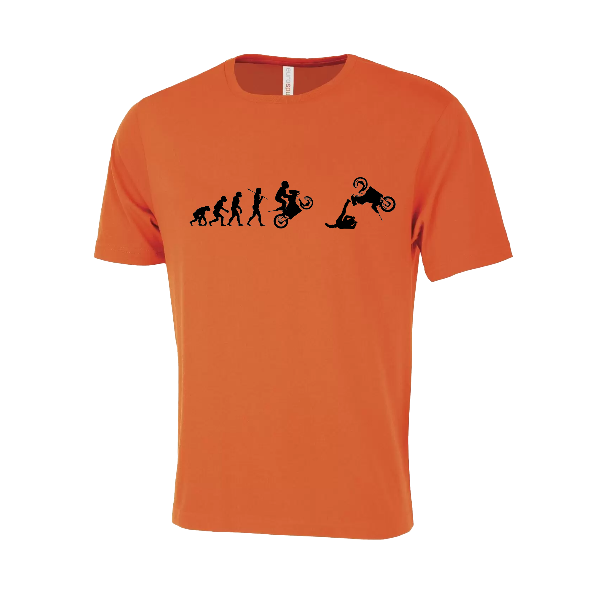 Motorcycle Crash Evolution Novelty T-Shirt - Adult Unisex Sizing XS-4XL - Orange