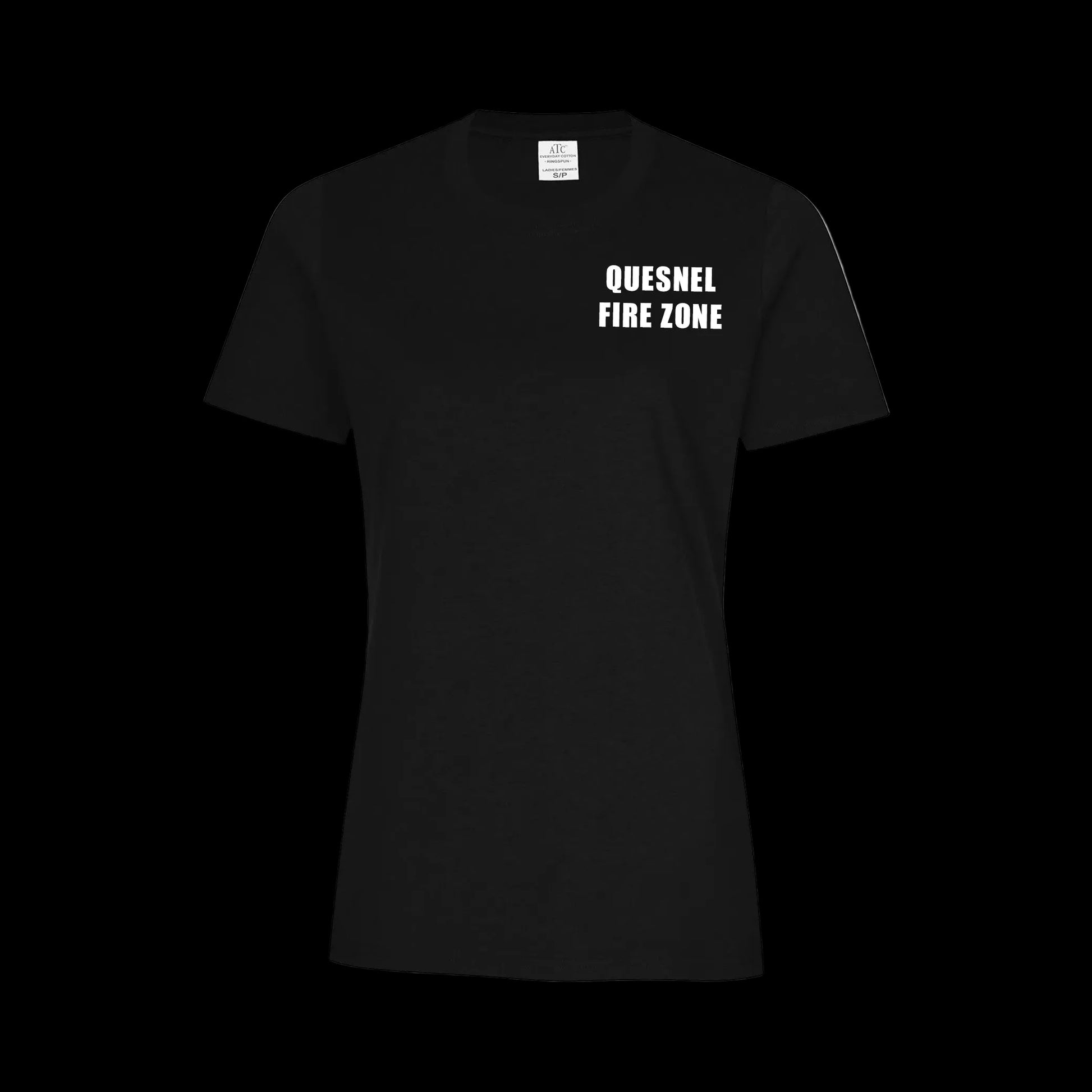 Quesnel Fire Zone Groundhog Everyday Ring Spun Cotton Tee - Women's - Black Front. Quesnel Fire Zone on left chest.