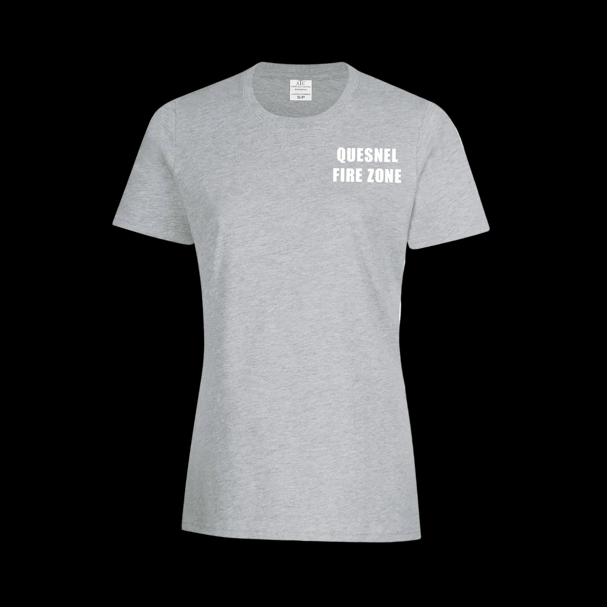Quesnel Fire Zone Groundhog Everyday Ring Spun Cotton Tee - Women's - Grey. Quesnel Fire Zone on left chest. 