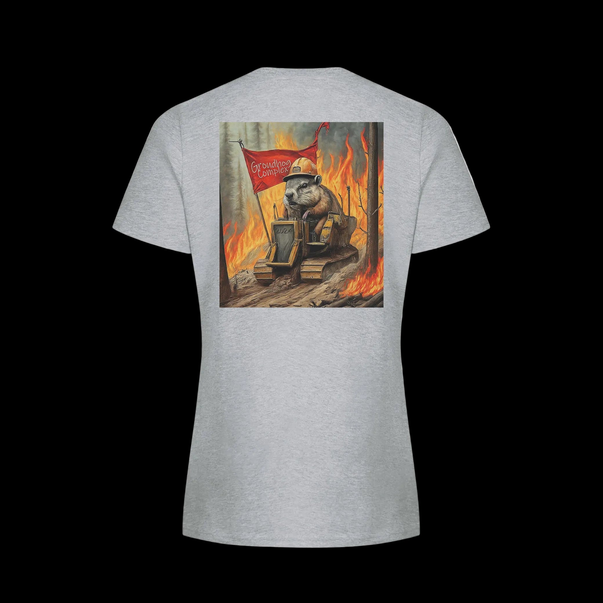 Quesnel Fire Zone Groundhog Everyday Ring Spun Cotton Tee - Women's - Grey Groundhog logo on back.