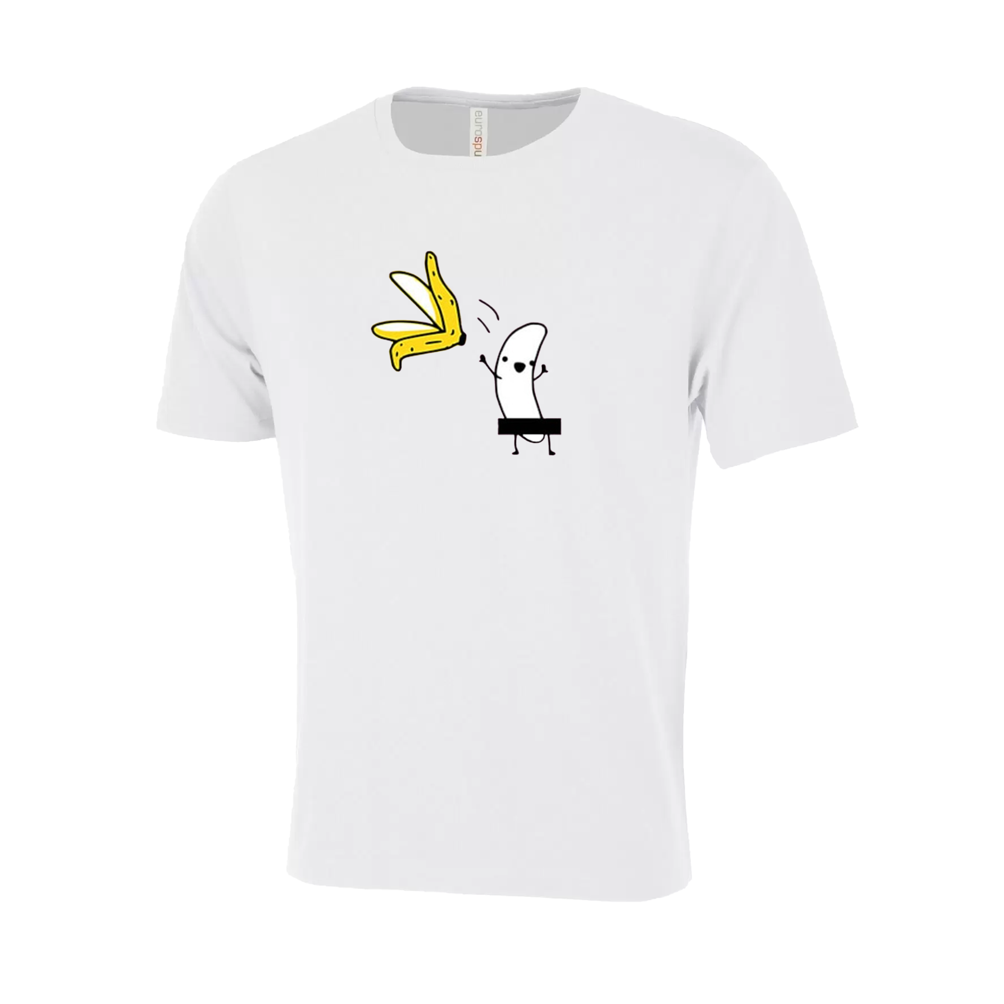 Stripped Banana Novelty T-Shirt - Adult Unisex Sizing XS-4XL - White